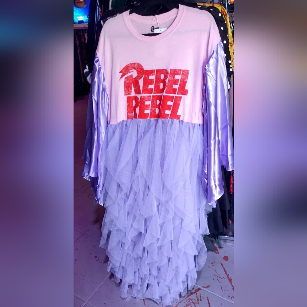 Upcycled Hand made Bowie dress sized Medium to XL